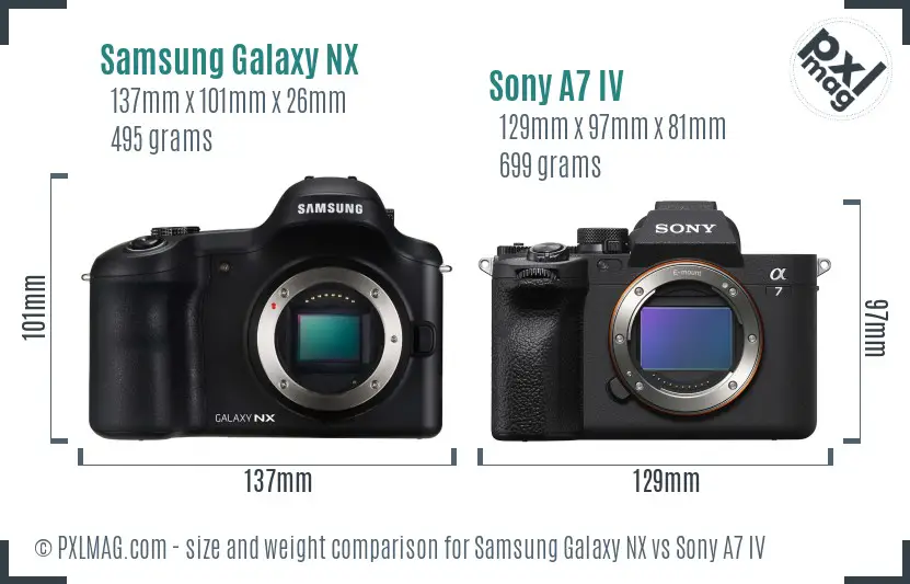 Samsung Galaxy NX vs Sony A7 IV size comparison