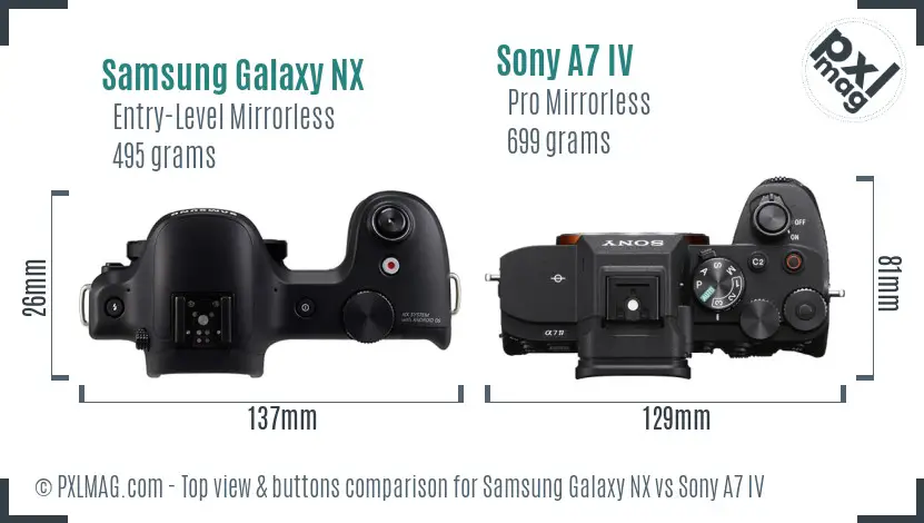 Samsung Galaxy NX vs Sony A7 IV top view buttons comparison