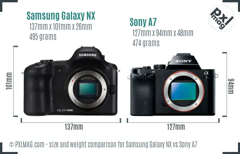 Samsung Galaxy NX vs Sony A7 size comparison