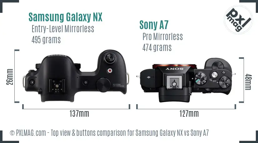 Samsung Galaxy NX vs Sony A7 top view buttons comparison
