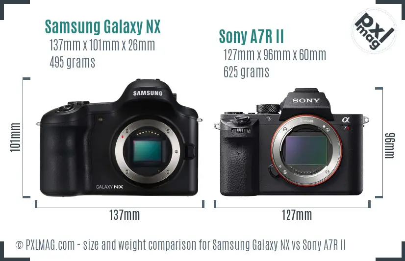 Samsung Galaxy NX vs Sony A7R II size comparison