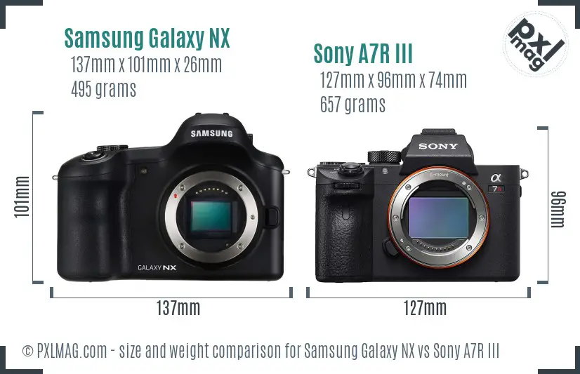 Samsung Galaxy NX vs Sony A7R III size comparison