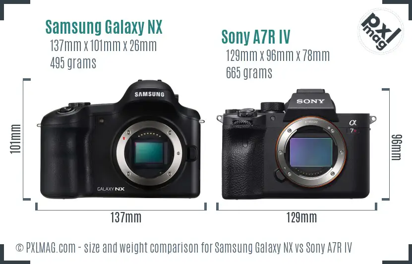Samsung Galaxy NX vs Sony A7R IV size comparison