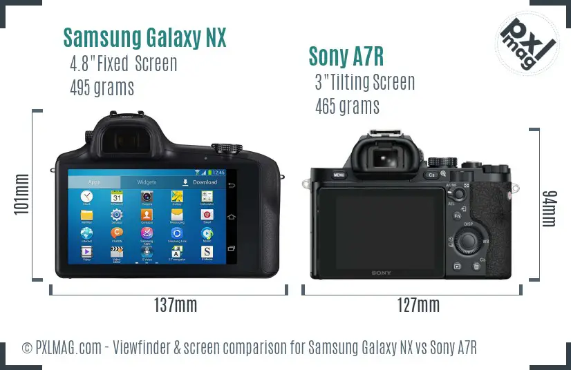 Samsung Galaxy NX vs Sony A7R Screen and Viewfinder comparison