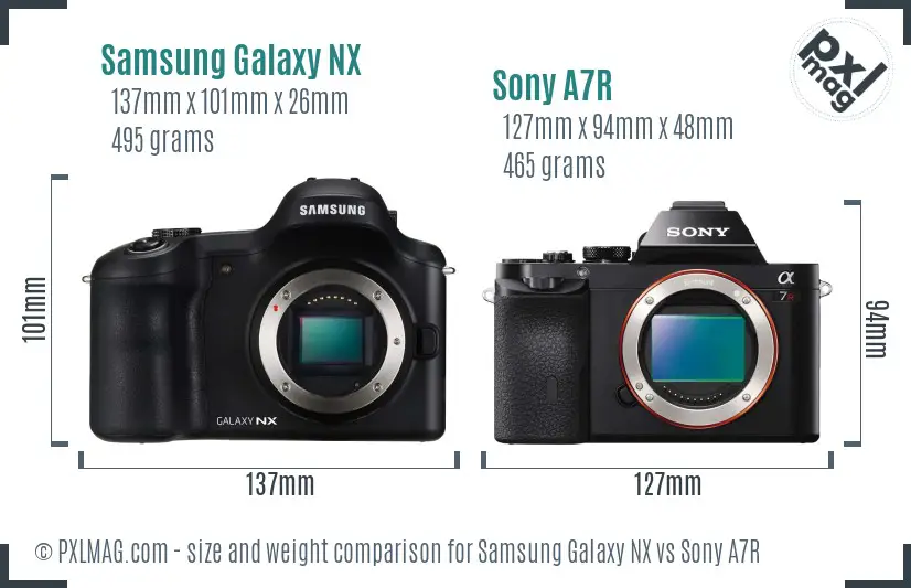 Samsung Galaxy NX vs Sony A7R size comparison