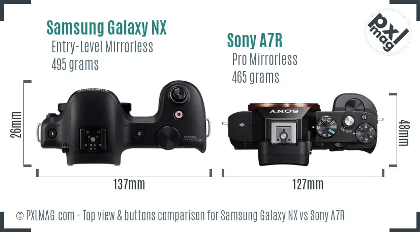 Samsung Galaxy NX vs Sony A7R top view buttons comparison