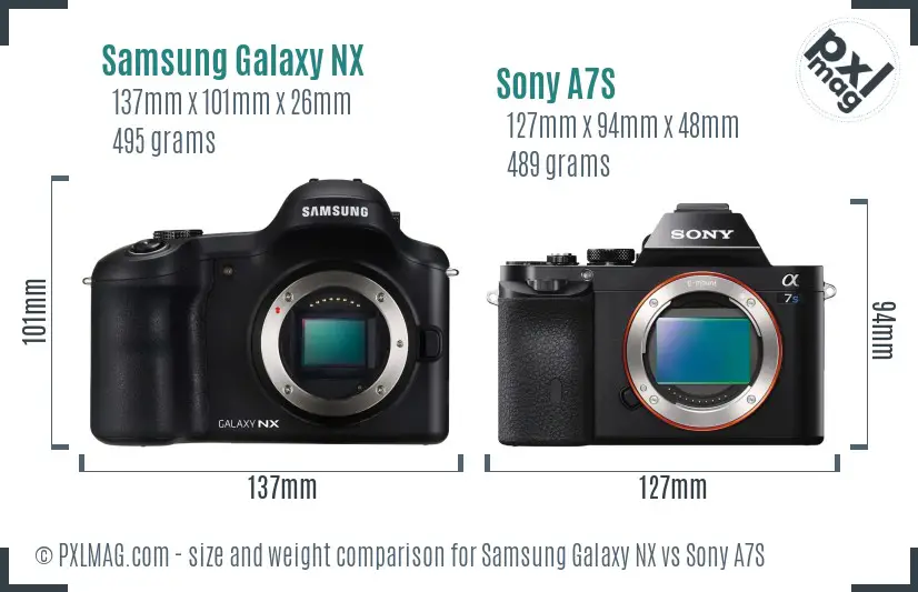 Samsung Galaxy NX vs Sony A7S size comparison