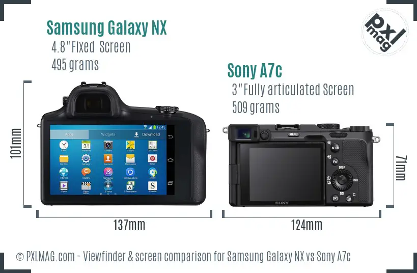 Samsung Galaxy NX vs Sony A7c Screen and Viewfinder comparison