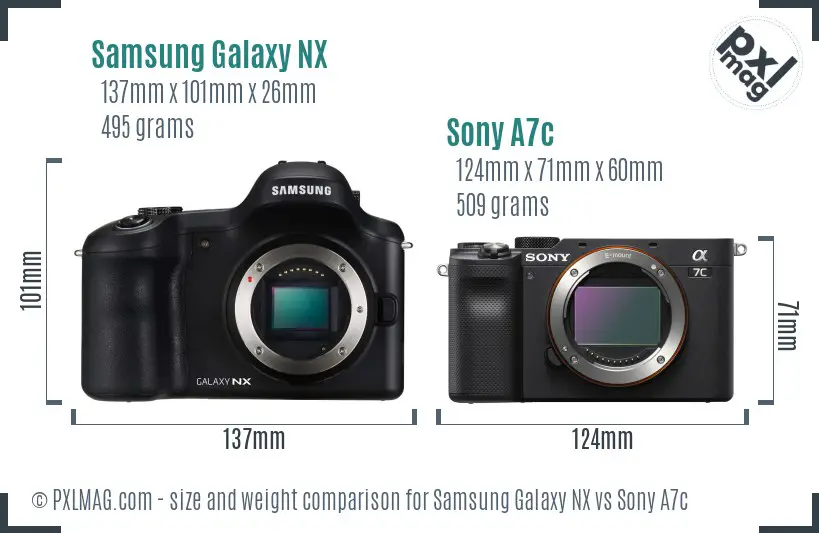 Samsung Galaxy NX vs Sony A7c size comparison