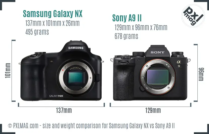 Samsung Galaxy NX vs Sony A9 II size comparison