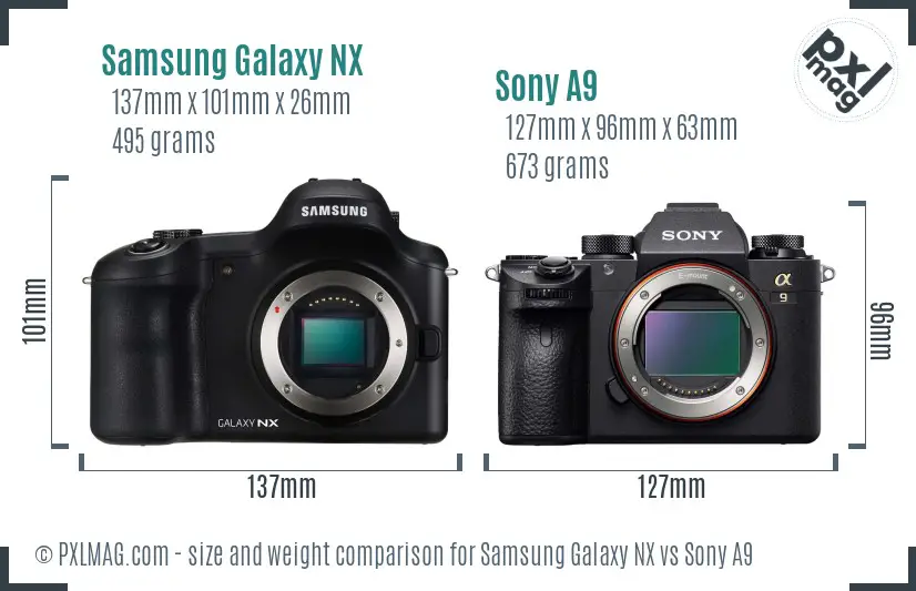 Samsung Galaxy NX vs Sony A9 size comparison