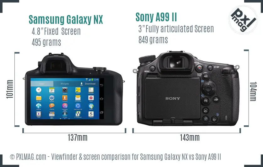 Samsung Galaxy NX vs Sony A99 II Screen and Viewfinder comparison