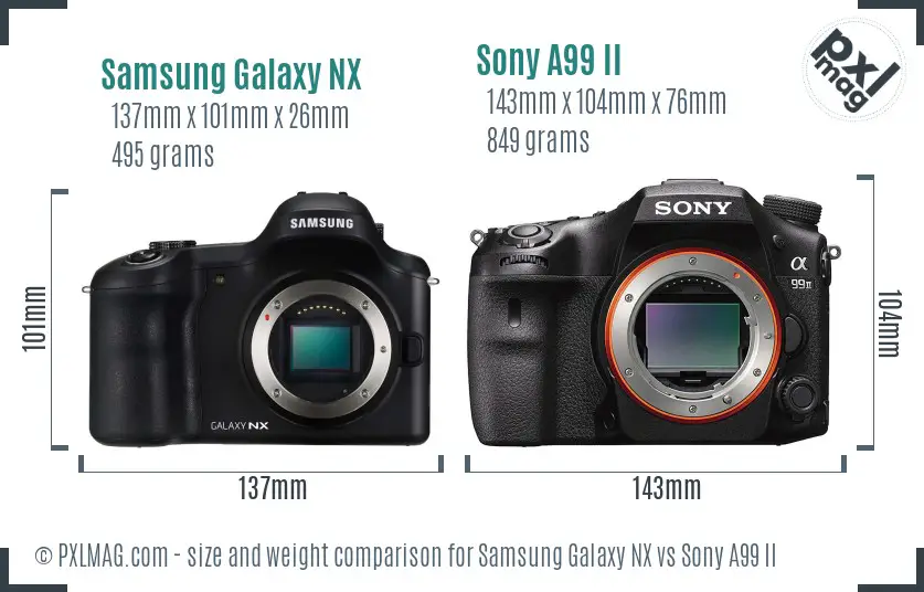 Samsung Galaxy NX vs Sony A99 II size comparison