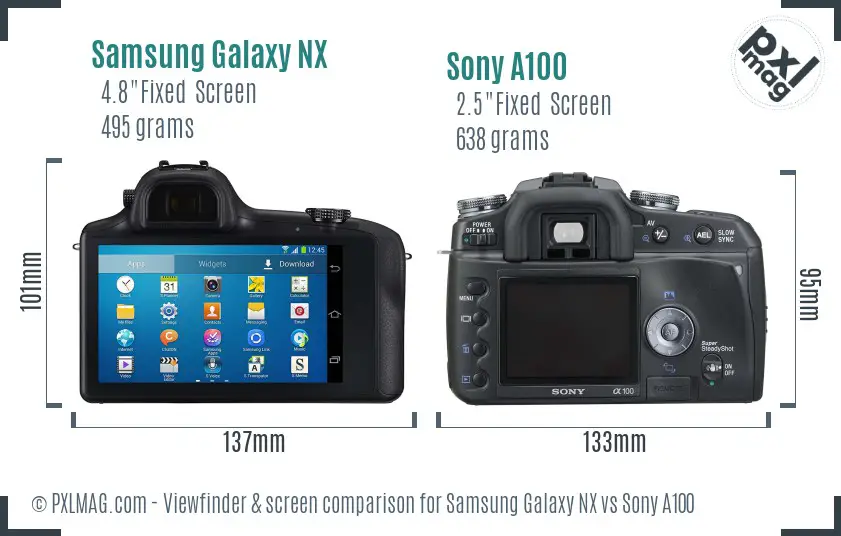 Samsung Galaxy NX vs Sony A100 Screen and Viewfinder comparison