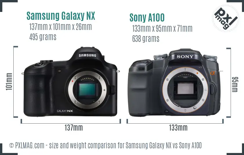 Samsung Galaxy NX vs Sony A100 size comparison