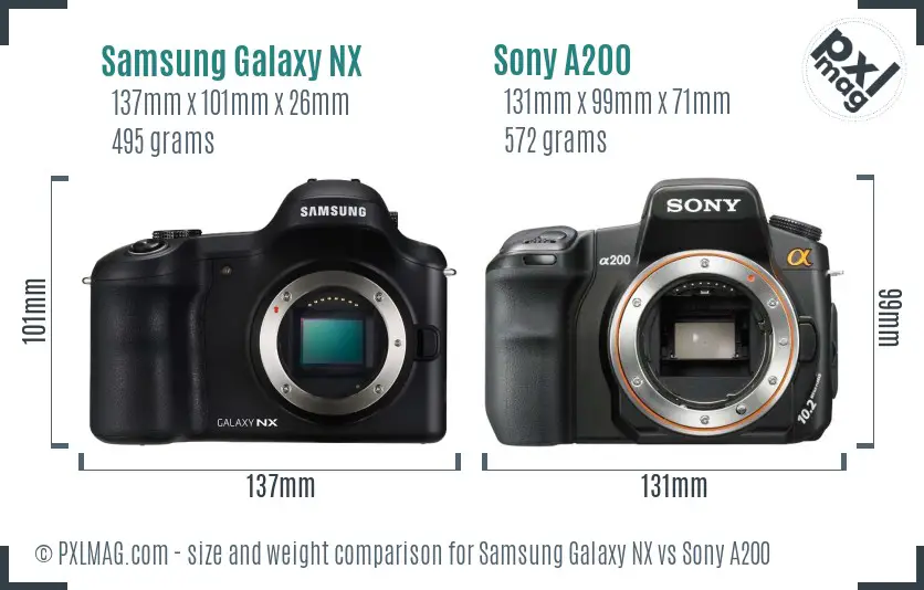 Samsung Galaxy NX vs Sony A200 size comparison