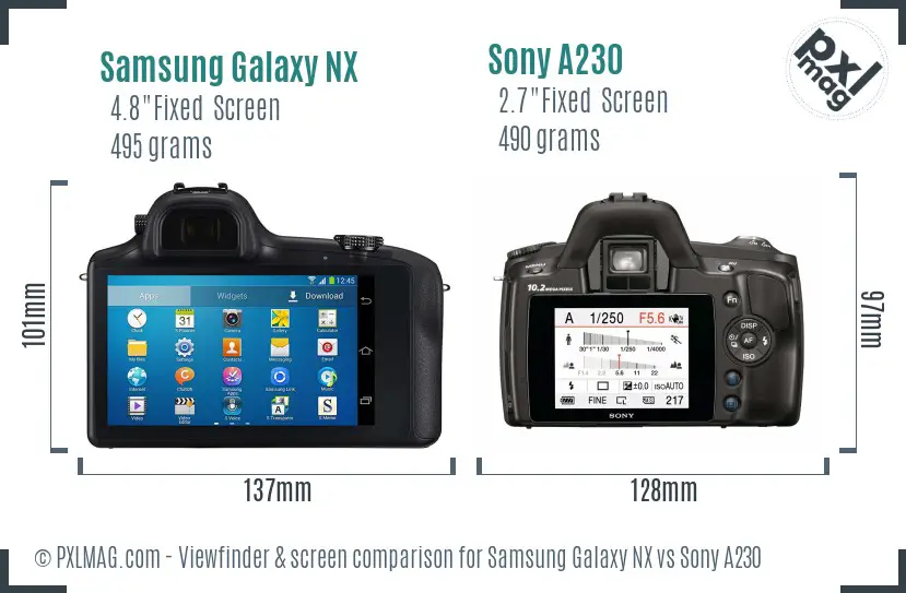 Samsung Galaxy NX vs Sony A230 Screen and Viewfinder comparison