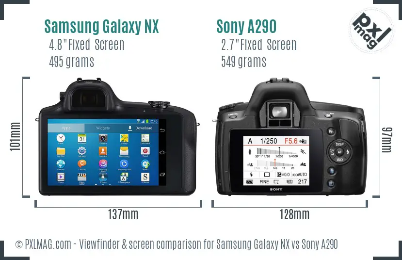 Samsung Galaxy NX vs Sony A290 Screen and Viewfinder comparison