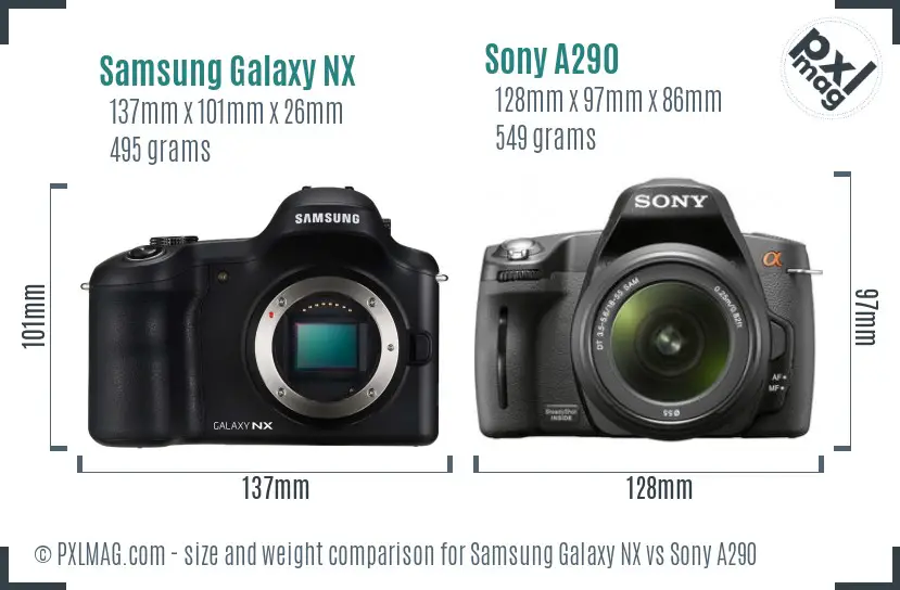 Samsung Galaxy NX vs Sony A290 size comparison
