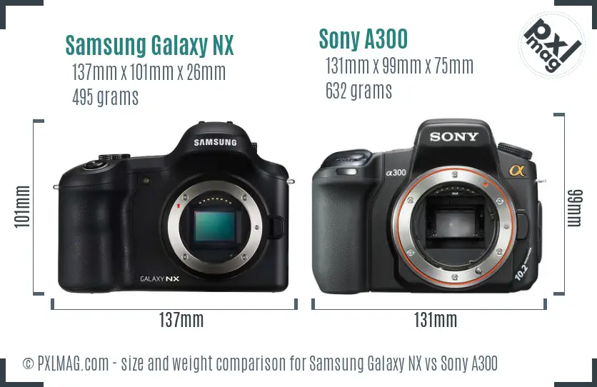 Samsung Galaxy NX vs Sony A300 size comparison