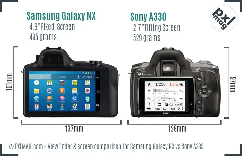 Samsung Galaxy NX vs Sony A330 Screen and Viewfinder comparison