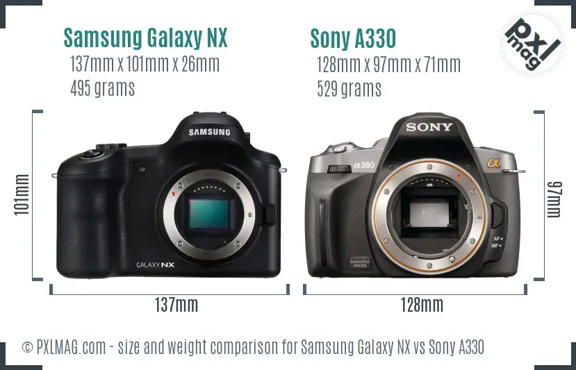 Samsung Galaxy NX vs Sony A330 size comparison