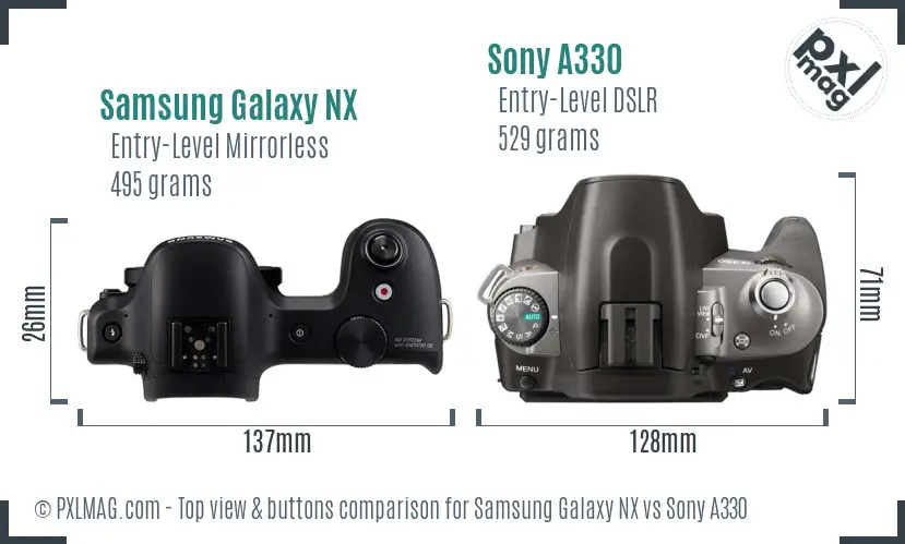 Samsung Galaxy NX vs Sony A330 top view buttons comparison