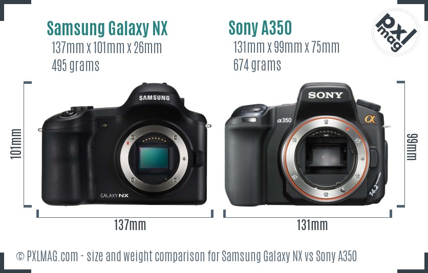 Samsung Galaxy NX vs Sony A350 size comparison