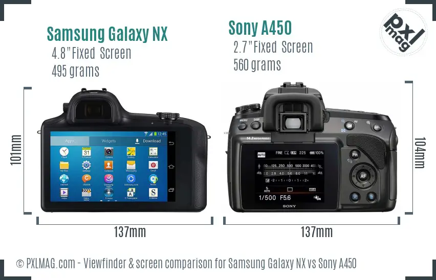 Samsung Galaxy NX vs Sony A450 Screen and Viewfinder comparison