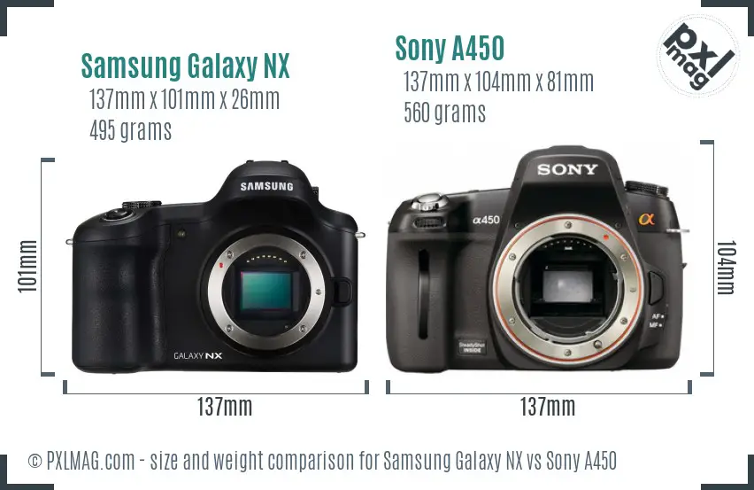 Samsung Galaxy NX vs Sony A450 size comparison