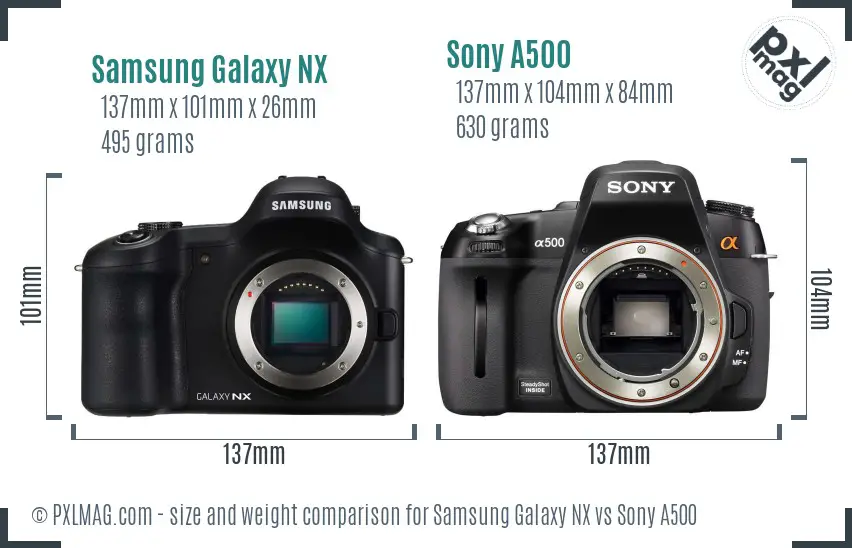 Samsung Galaxy NX vs Sony A500 size comparison