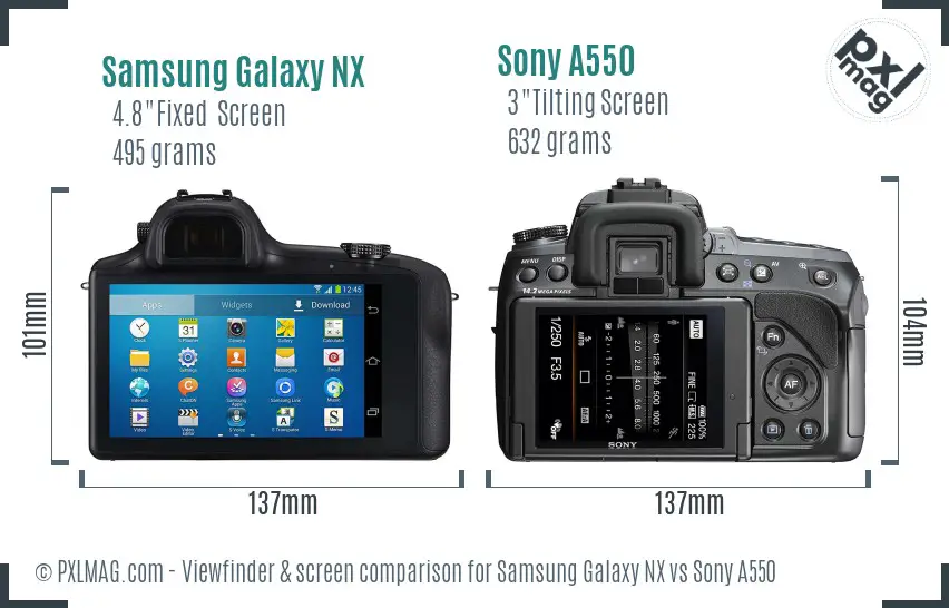 Samsung Galaxy NX vs Sony A550 Screen and Viewfinder comparison