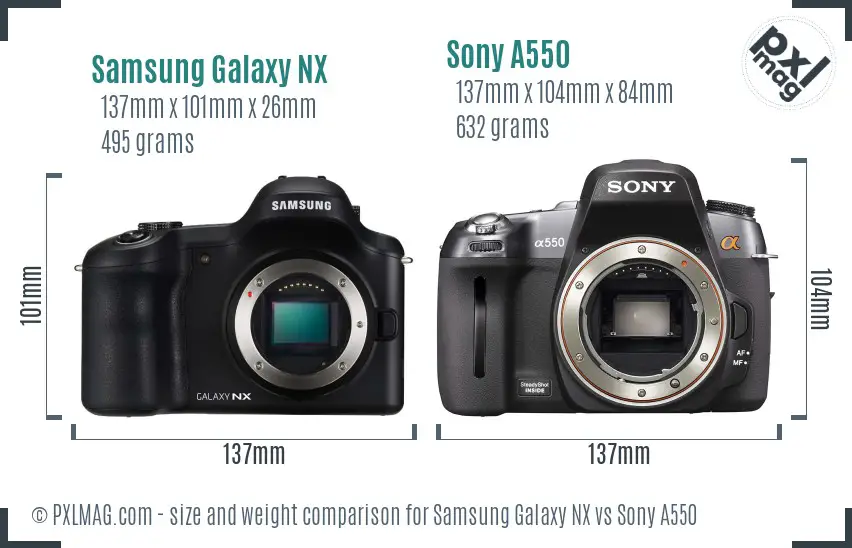 Samsung Galaxy NX vs Sony A550 size comparison