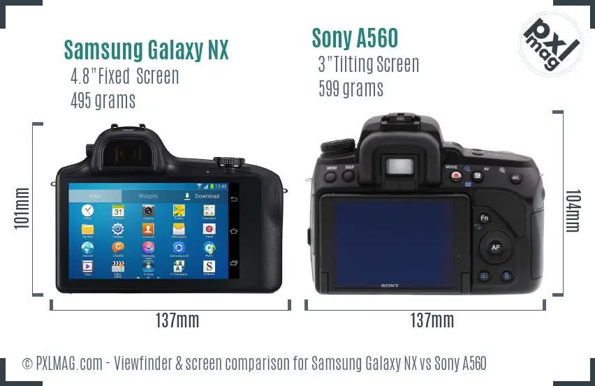 Samsung Galaxy NX vs Sony A560 Screen and Viewfinder comparison