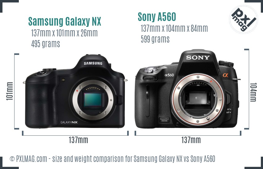 Samsung Galaxy NX vs Sony A560 size comparison