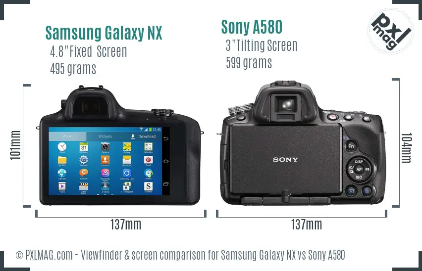 Samsung Galaxy NX vs Sony A580 Screen and Viewfinder comparison
