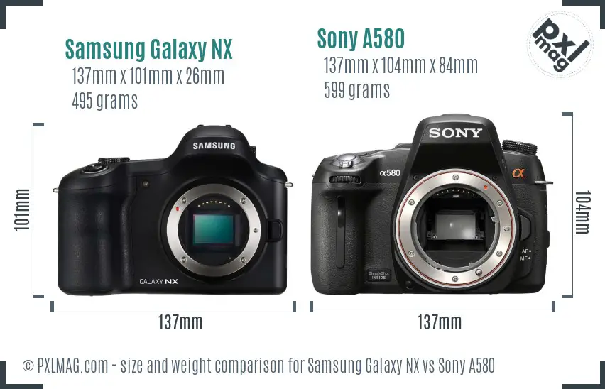 Samsung Galaxy NX vs Sony A580 size comparison