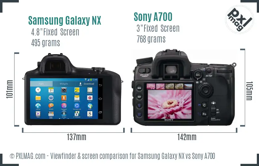 Samsung Galaxy NX vs Sony A700 Screen and Viewfinder comparison