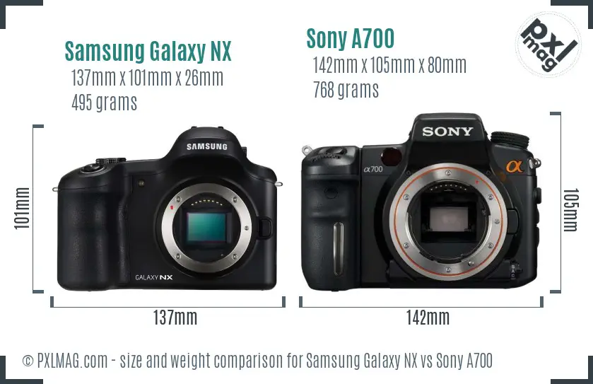 Samsung Galaxy NX vs Sony A700 size comparison