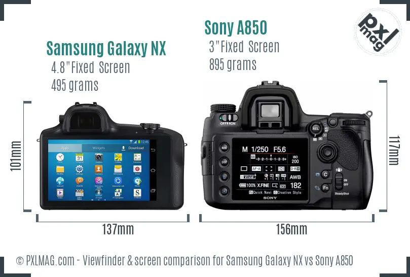 Samsung Galaxy NX vs Sony A850 Screen and Viewfinder comparison