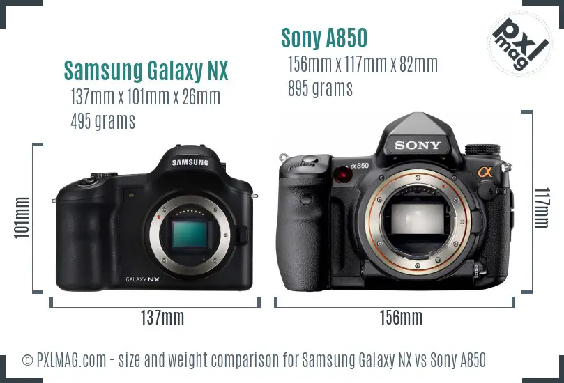 Samsung Galaxy NX vs Sony A850 size comparison