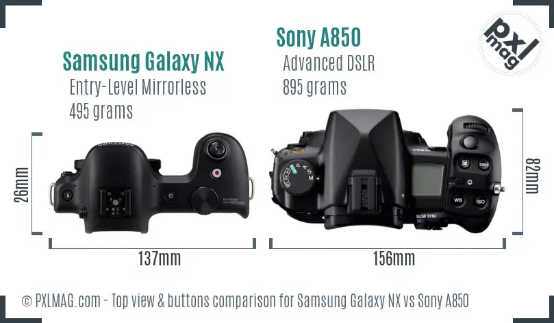 Samsung Galaxy NX vs Sony A850 top view buttons comparison