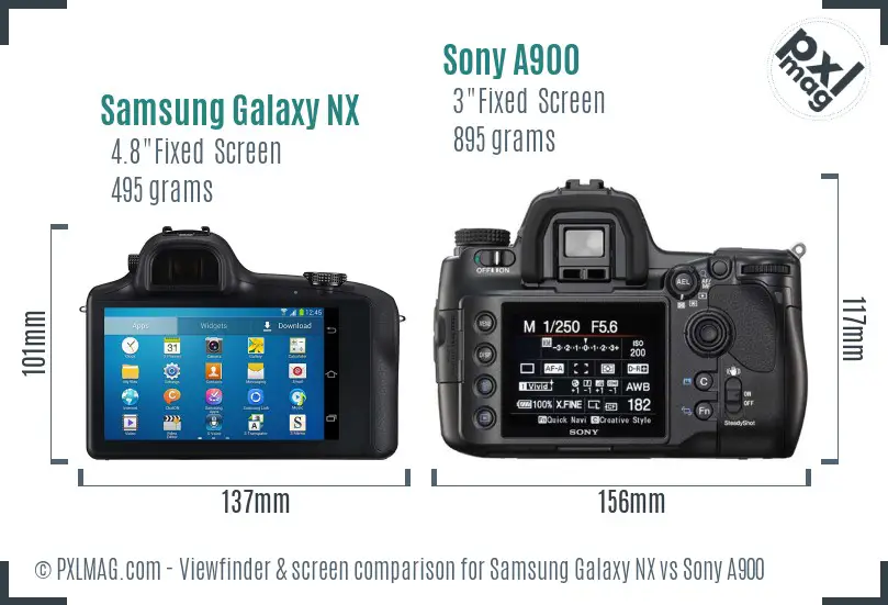 Samsung Galaxy NX vs Sony A900 Screen and Viewfinder comparison