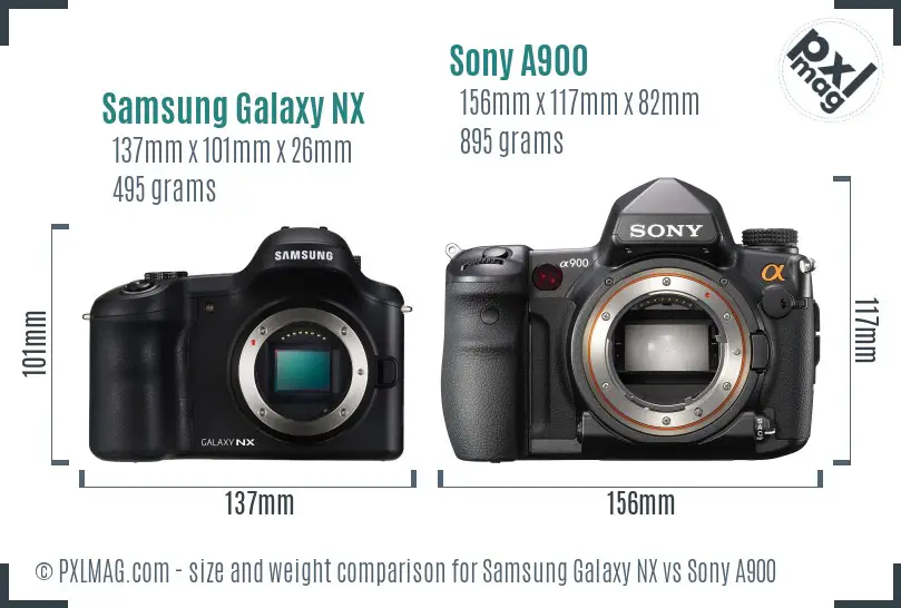 Samsung Galaxy NX vs Sony A900 size comparison