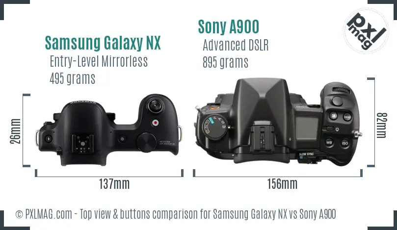Samsung Galaxy NX vs Sony A900 top view buttons comparison