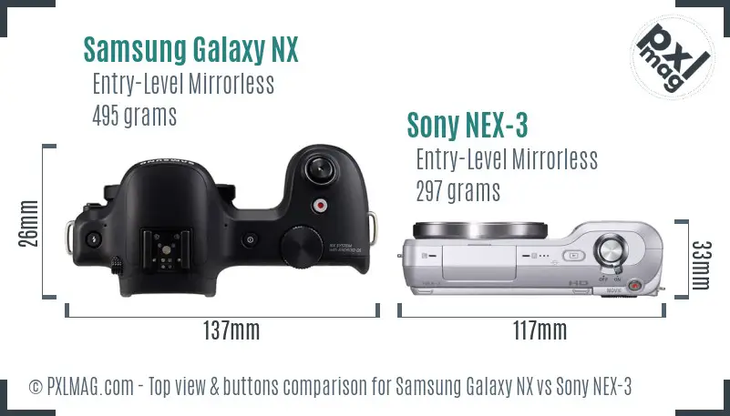 Samsung Galaxy NX vs Sony NEX-3 top view buttons comparison