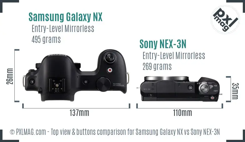 Samsung Galaxy NX vs Sony NEX-3N top view buttons comparison