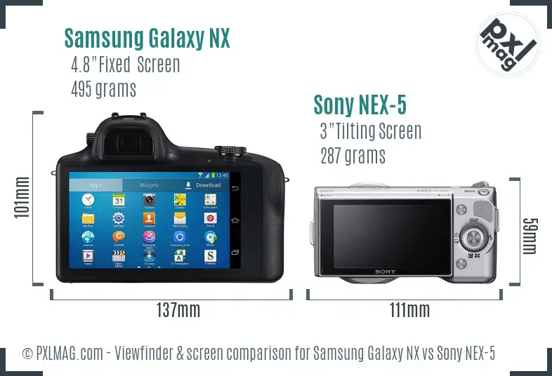 Samsung Galaxy NX vs Sony NEX-5 Screen and Viewfinder comparison