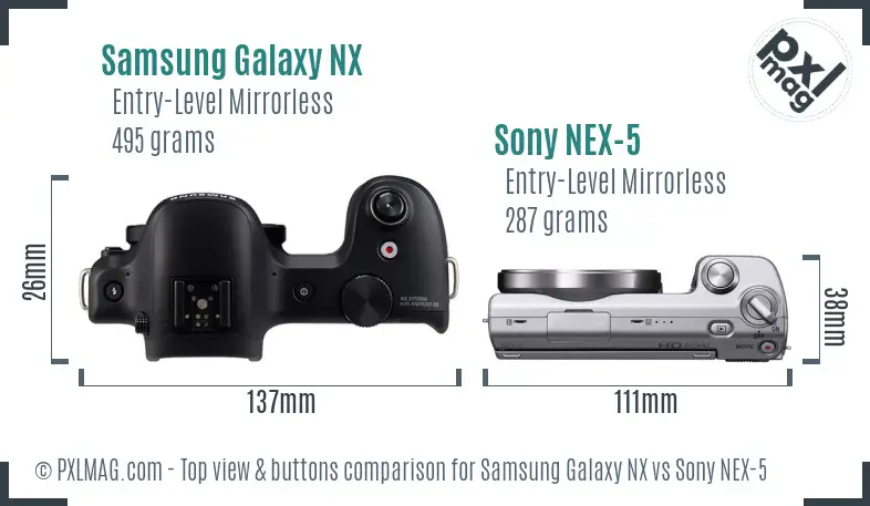 Samsung Galaxy NX vs Sony NEX-5 top view buttons comparison