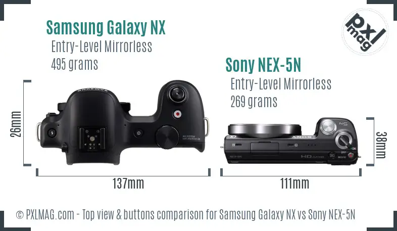 Samsung Galaxy NX vs Sony NEX-5N top view buttons comparison